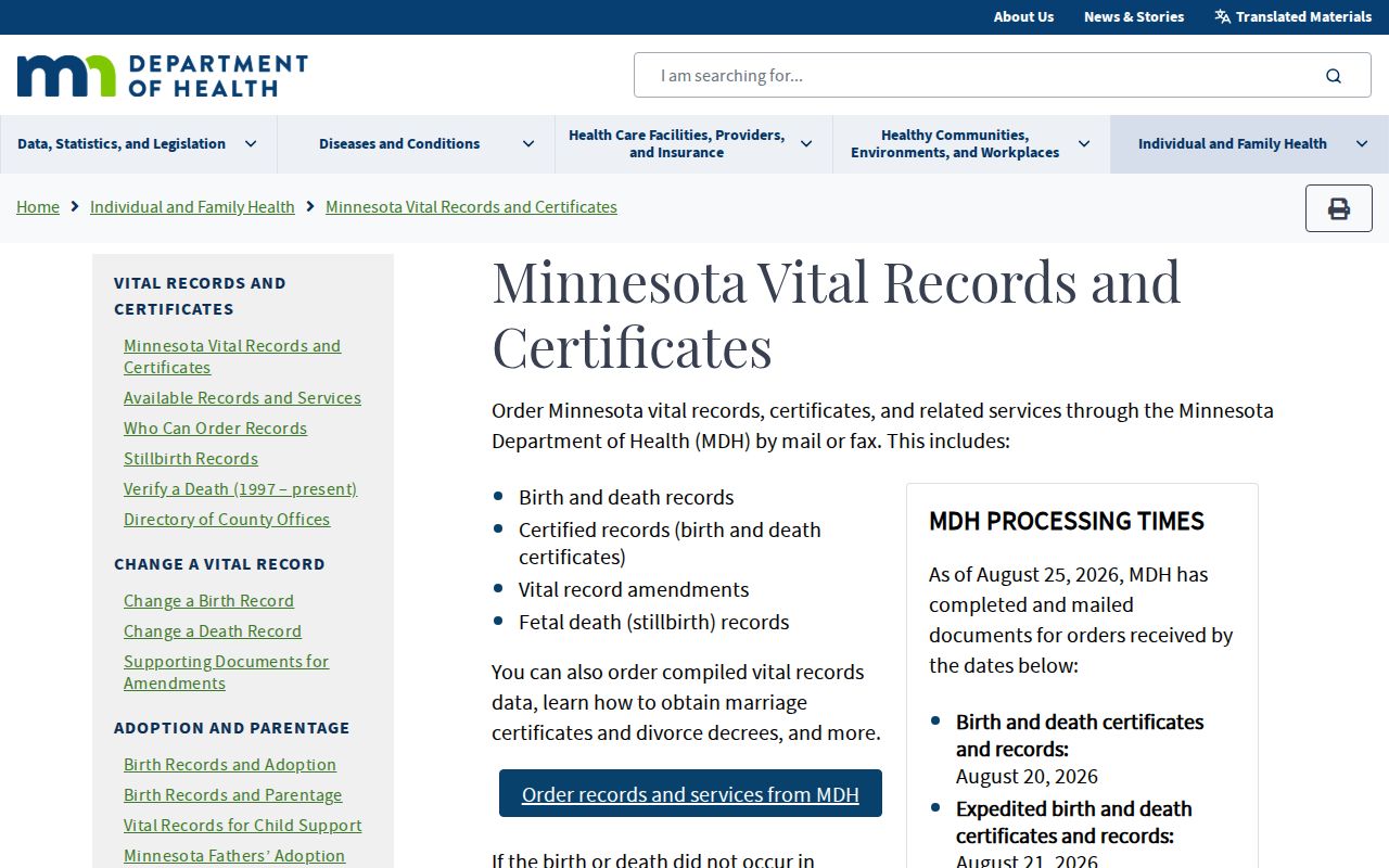 Brooklyn Park residents directory Minnesota vital records access