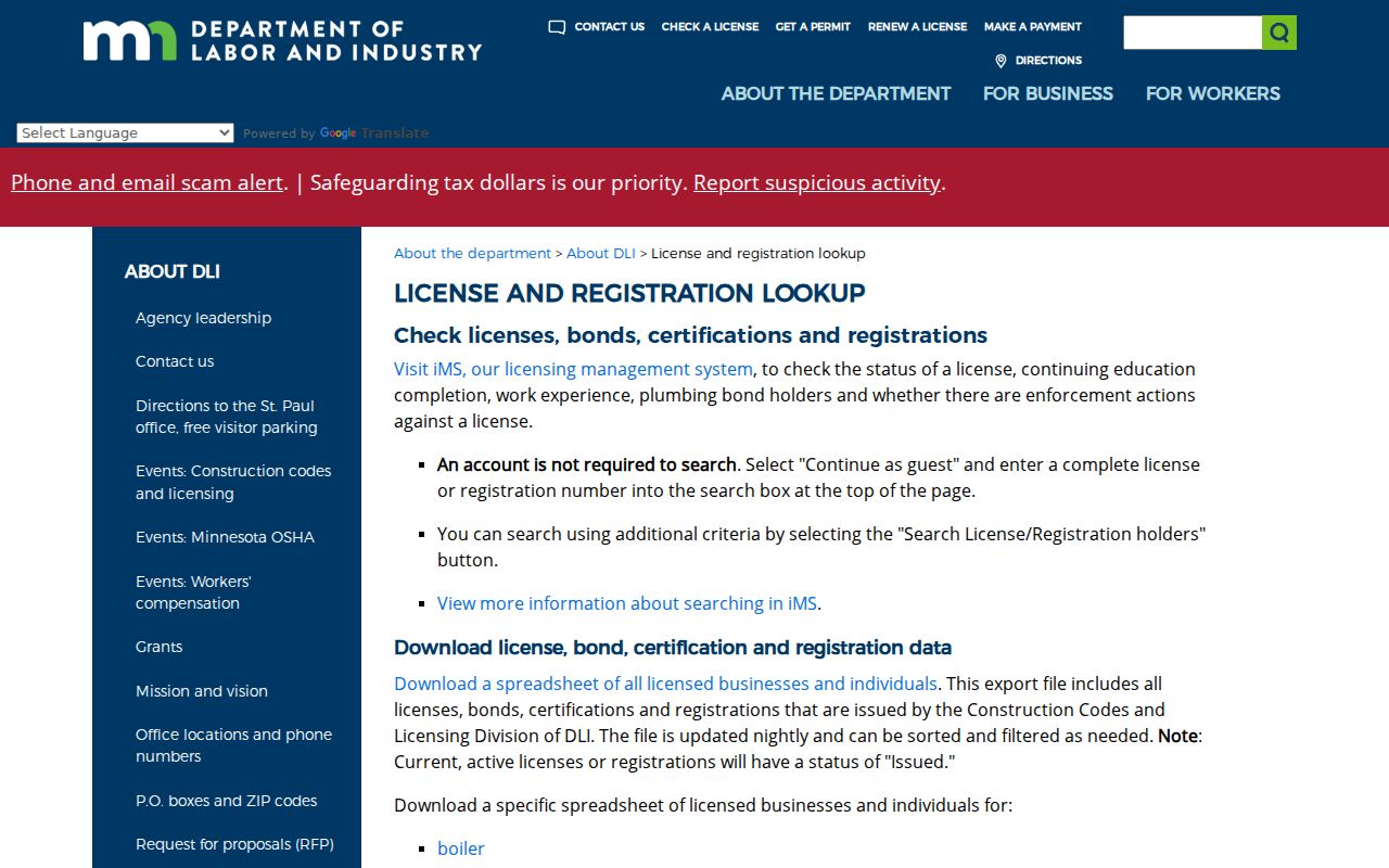 Brooklyn Park resident lookup through Minnesota DLI license records
