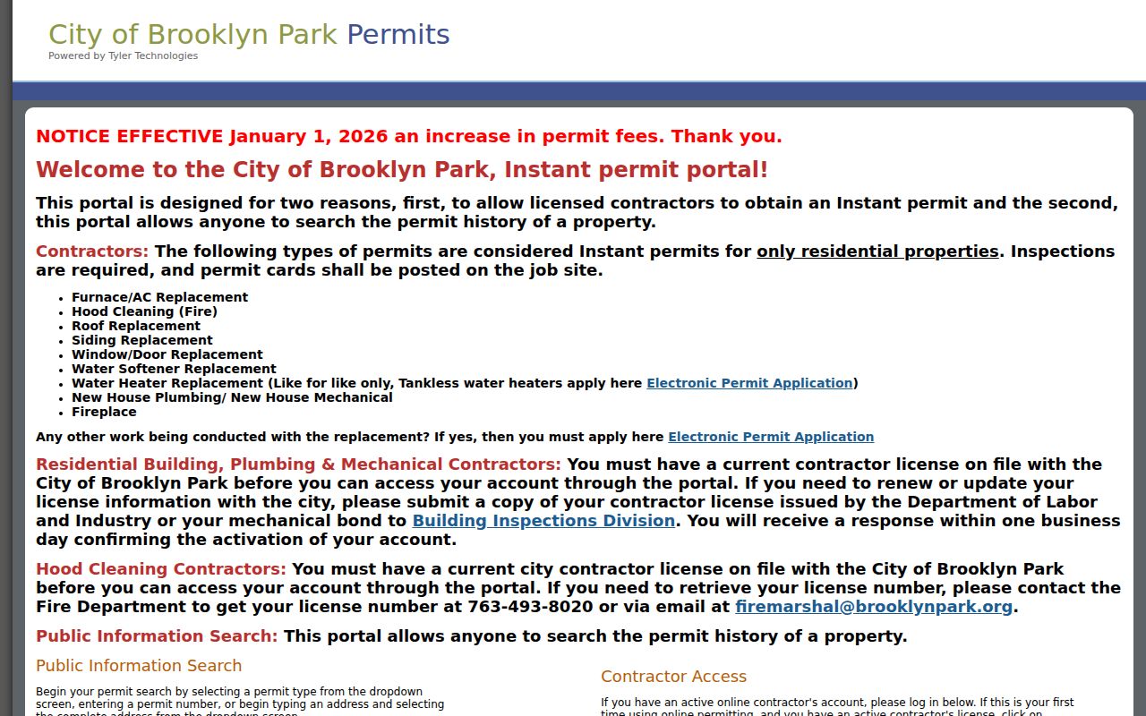 Brooklyn Park street directory eSuite permit-history address search