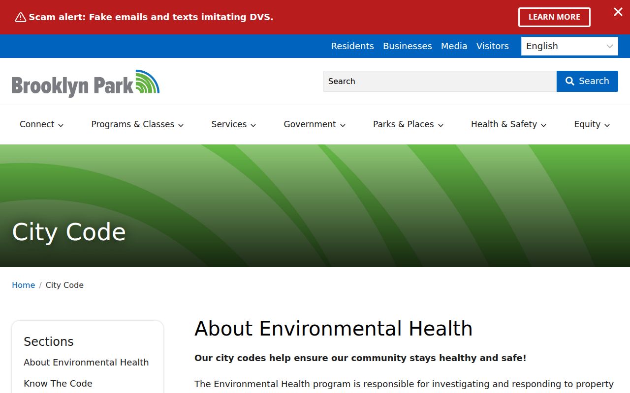 Brooklyn Park street directory city code and environmental-health address cases